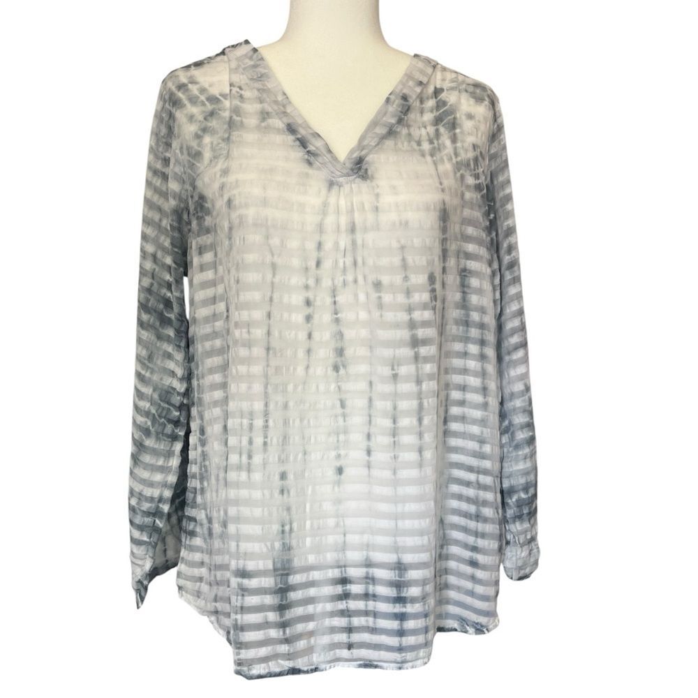 Soft Surroundings Serenity Tie Dye Top Gray Semi Sheer Womens Medium Petite